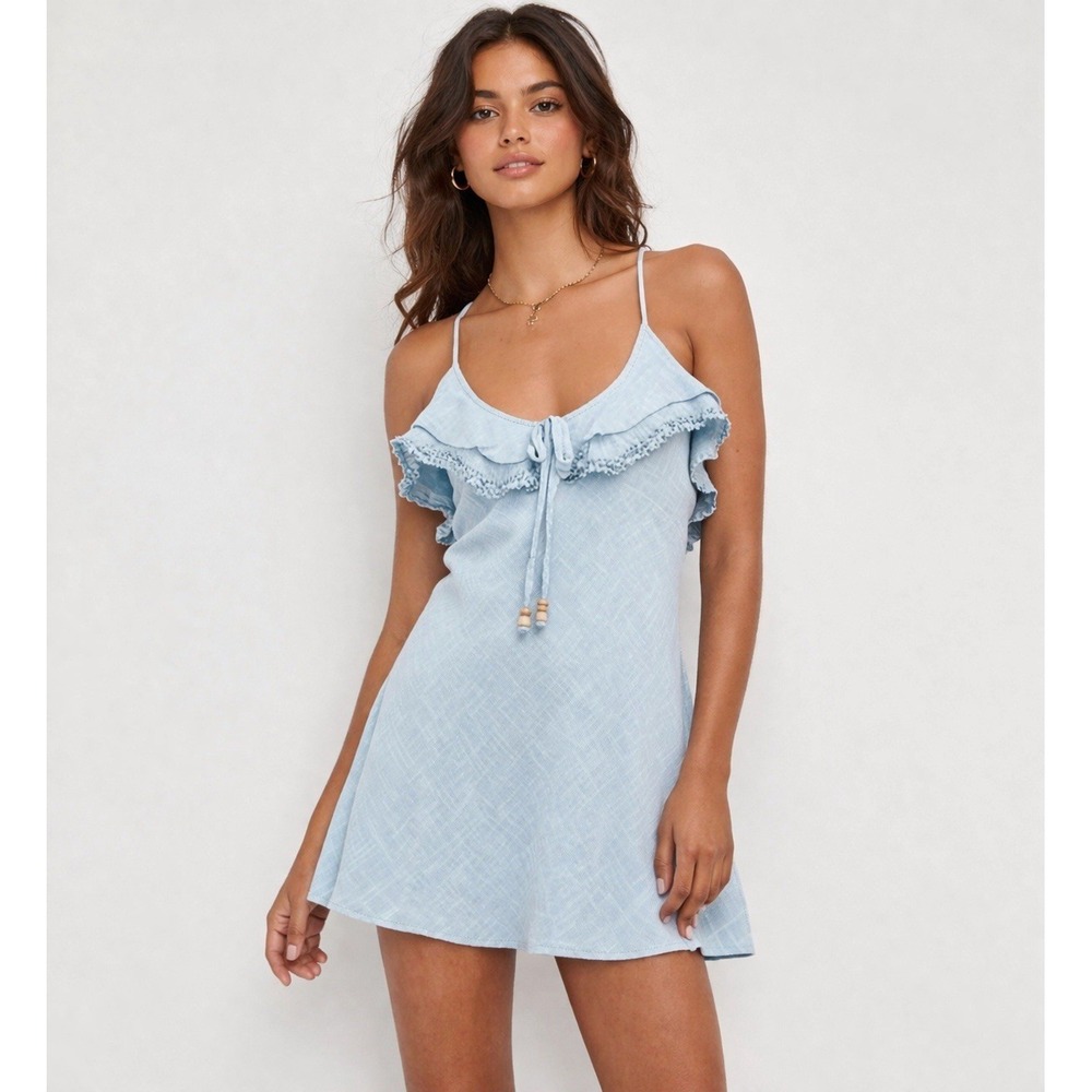 Free People Love Forever Mini Dress Size M Blue Boho Soft Flirty Light Feminine